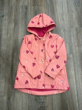 Joe Fresh Pink Heart-Print Hooded Raincoat